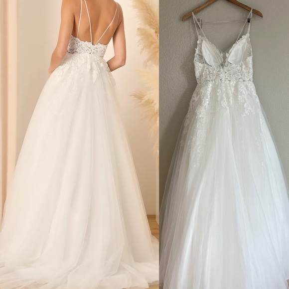 Height of Love White Embroidered Beaded Backless A-Line Gown - Picture 3 of 12